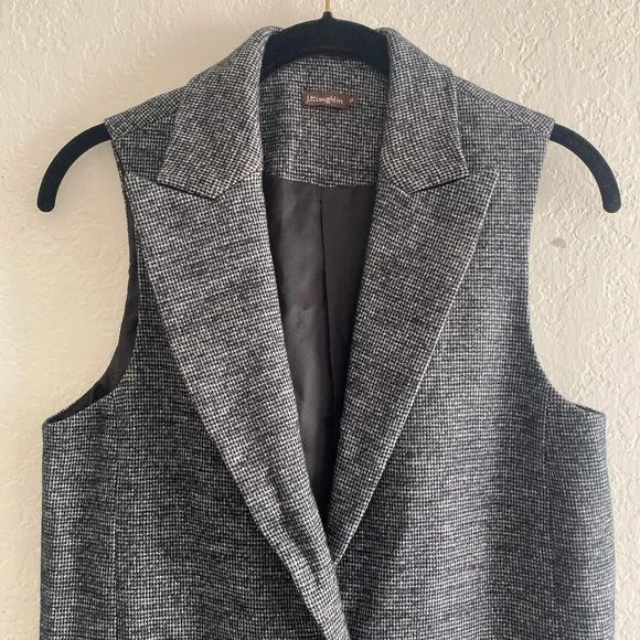 J Mclaughlin Womens Houndstooth Vest Blazer Wool Blend Size XS Sleeveless Long - Picture 2 of 11